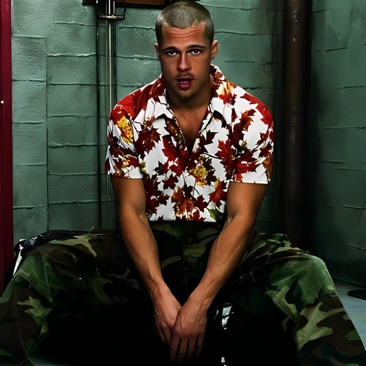 Tyler Durden Kombin 6 (Kamuflaj Pantolon + Yapraklı Gömlek)